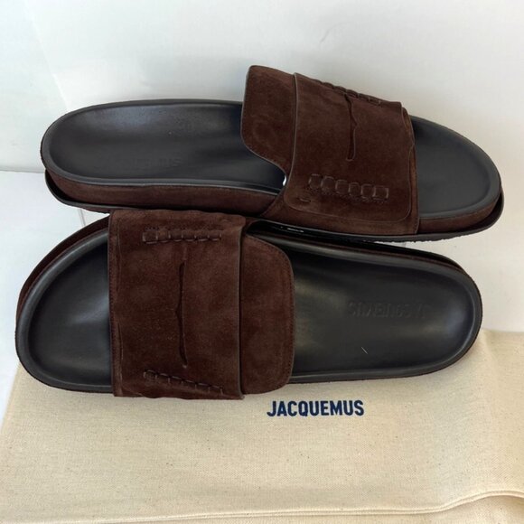 Jacquemus Les Brown Suede Men Sandals Leather Slides Size 43 US10 - Picture 4 of 12